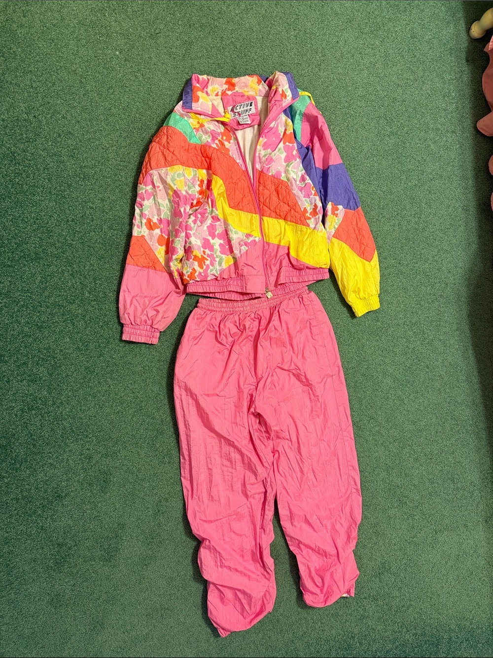 Vintage Pink Colorblock Women's Tracksuit Jacket & Pants